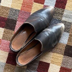 Frye Black Leather Slip-On Mules